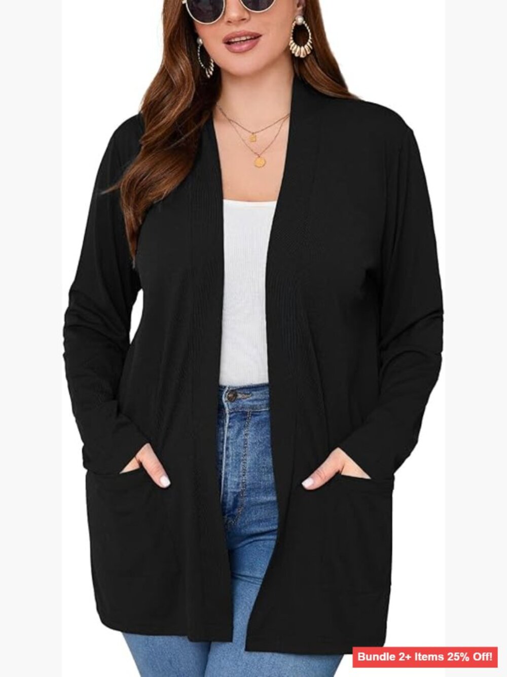 Plus Size Lightweight Open Front Cardigan Long Sleeve Loose Fit Cover Up
